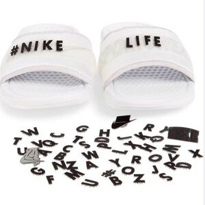 #170 NWT Womens Nike Benasssi JDI Tivek; Color Grey.white; Size: 8; MSRP $60